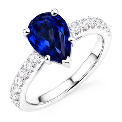 Anello Solitario Diamante Naturale Autentico ( non creato in laboratorio ) Con Accenti Zaffiro Ceylon Taglio Pera 4 Carati