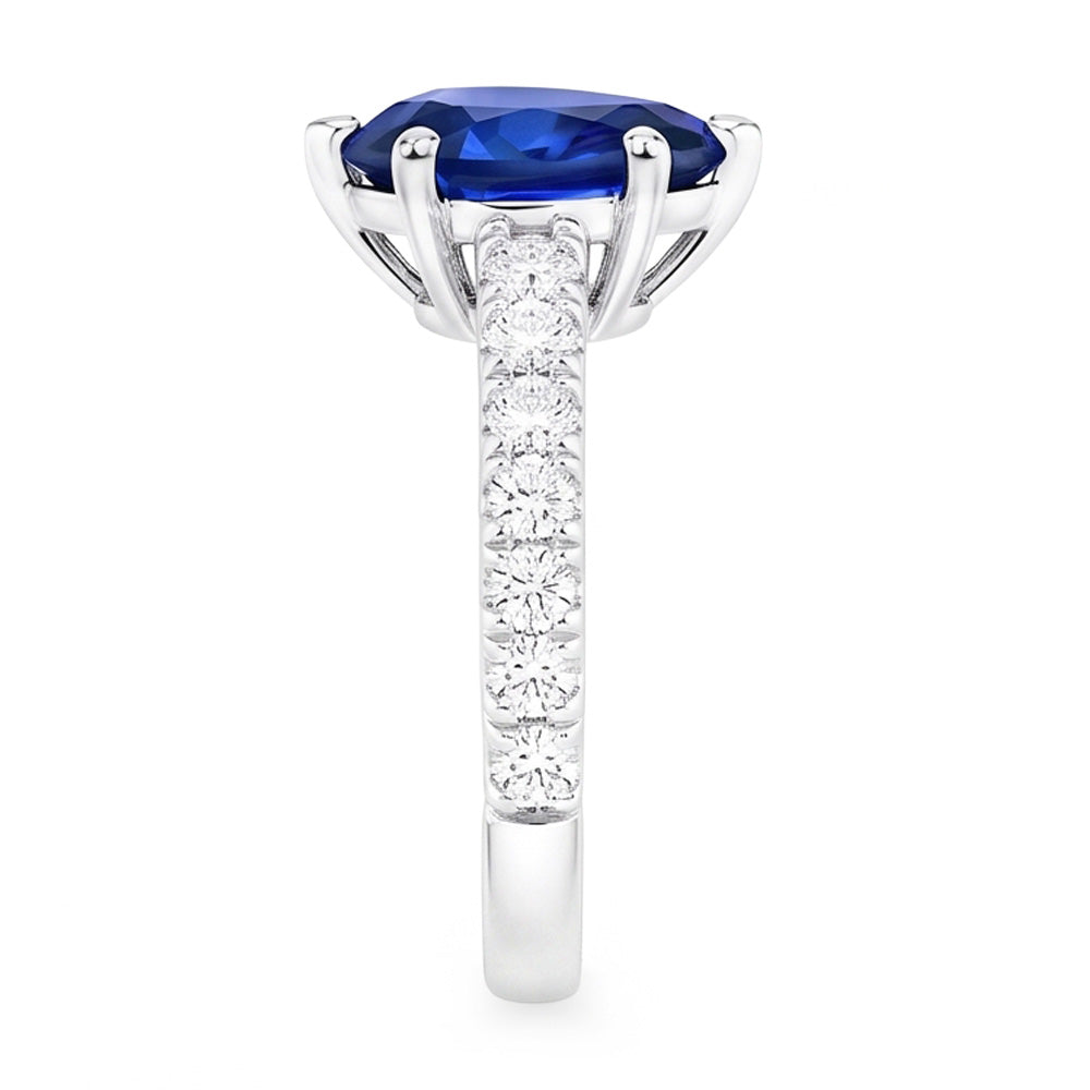 Anello Solitario Diamante Naturale Autentico ( non creato in laboratorio ) Con Accenti Zaffiro Ceylon Taglio Pera 4 Carati