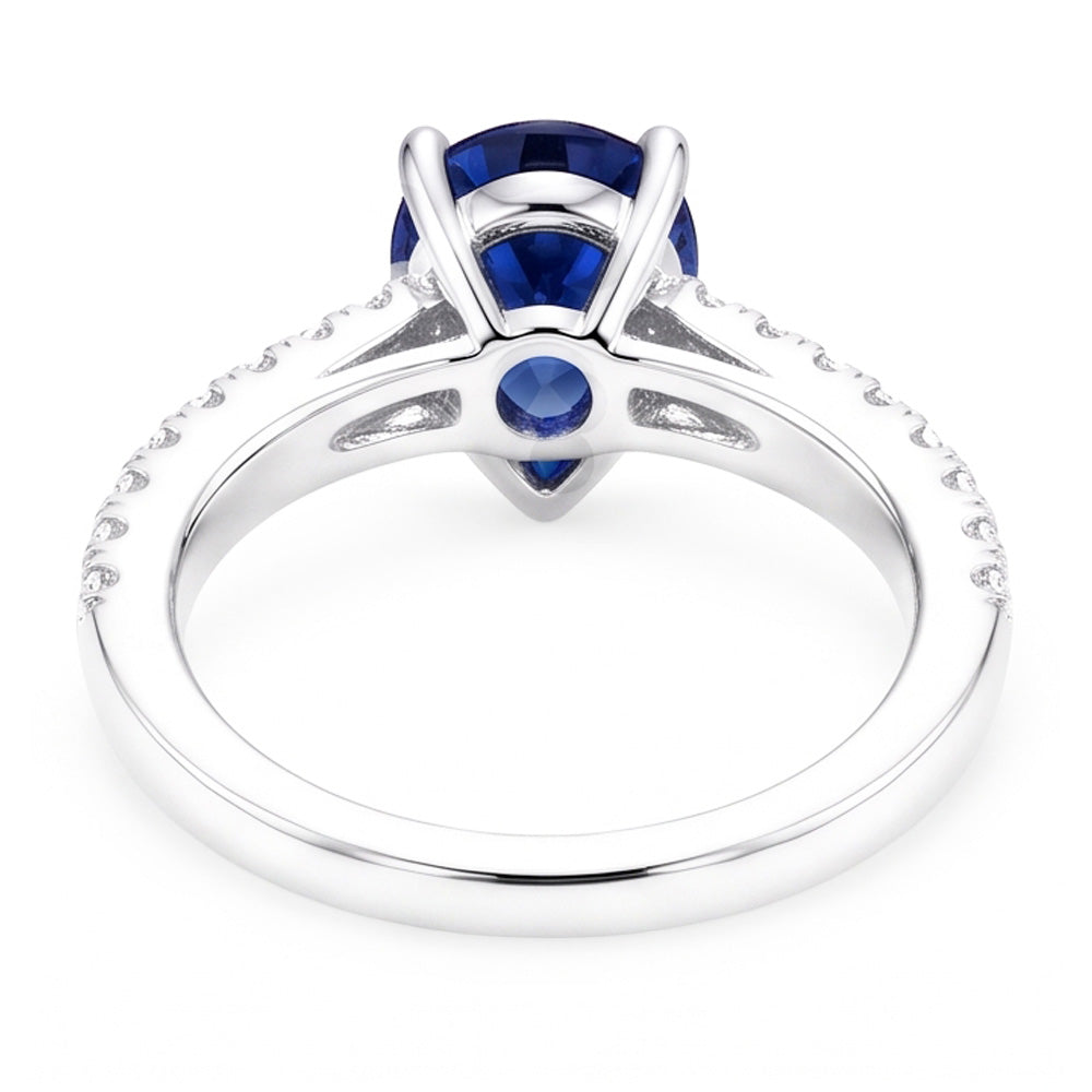 Anello Solitario Diamante Naturale Autentico ( non creato in laboratorio ) Con Accenti Zaffiro Ceylon Taglio Pera 4 Carati