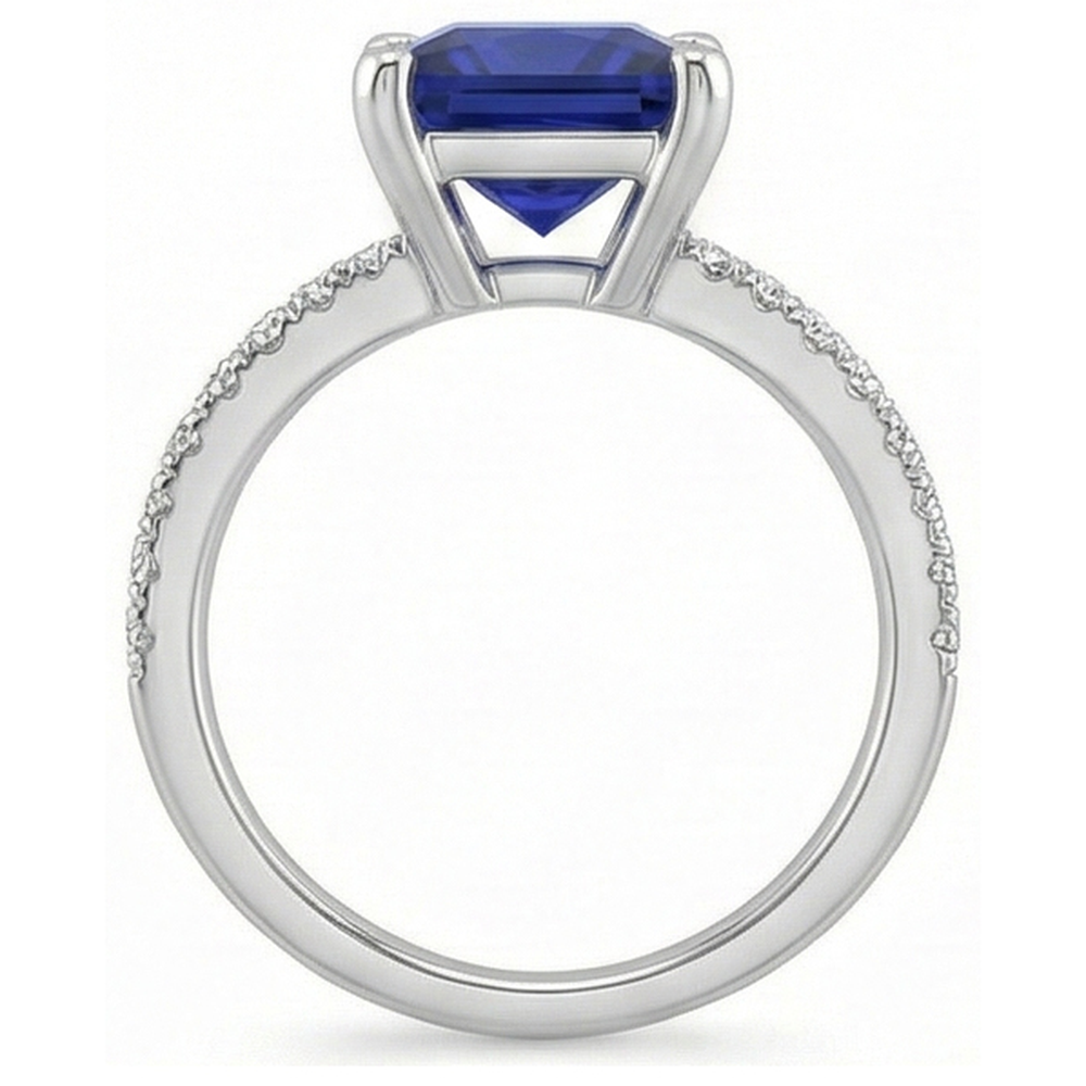 Anello Solitario Diamante Principessa Blu Zaffiro Con Accenti 5.50 Carati
