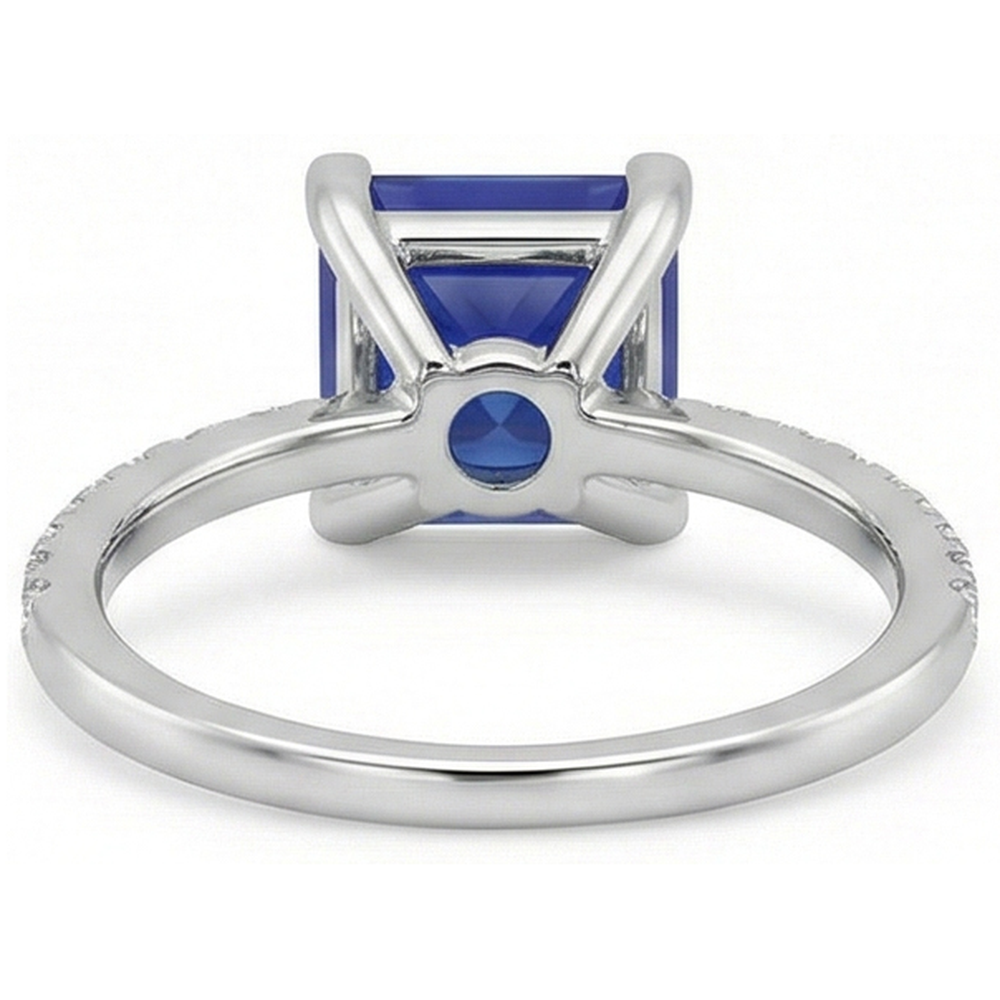Anello Solitario Diamante Principessa Blu Zaffiro Con Accenti 5.50 Carati
