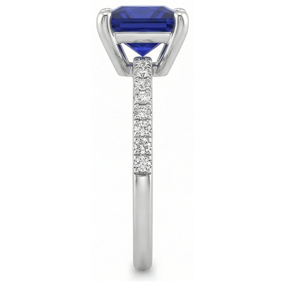 Anello Solitario Diamante Principessa Blu Zaffiro Con Accenti 5.50 Carati