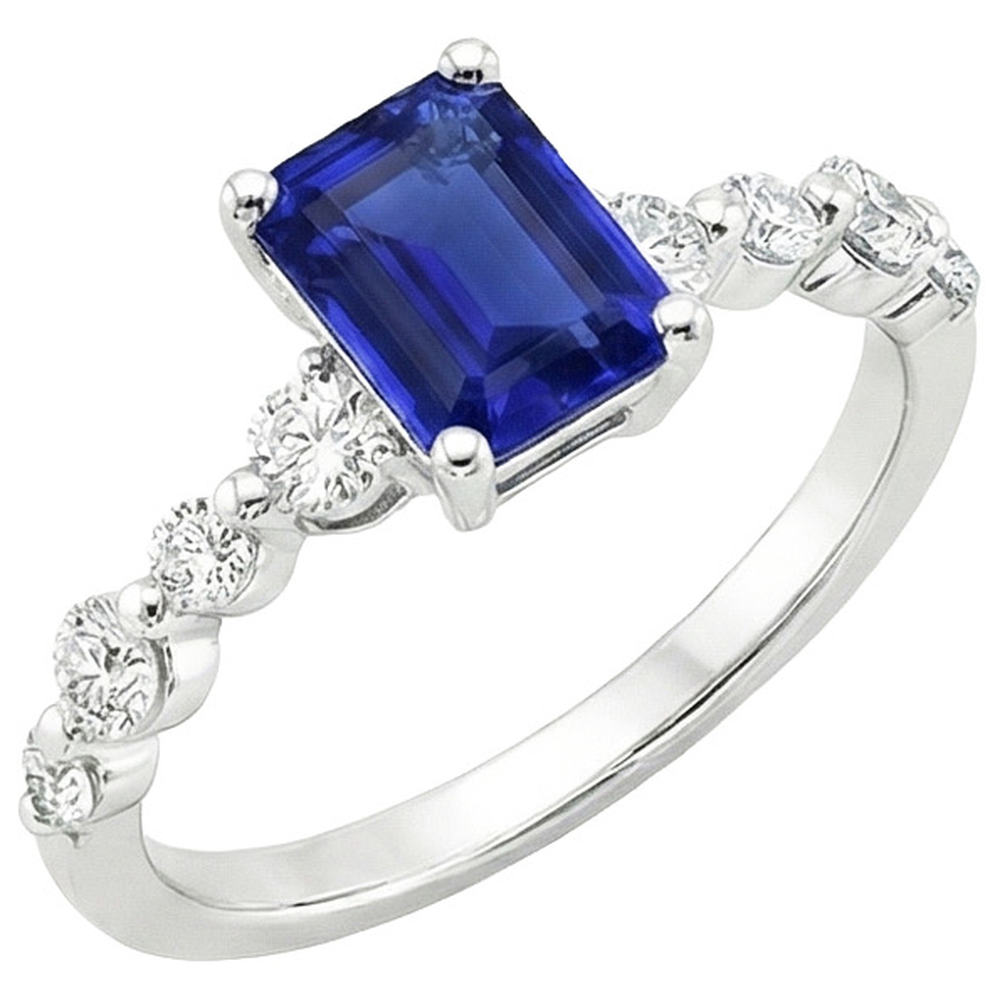 Anello Solitario Diamante con Accenti Zaffiro Blu Smeraldo 4.50 Carati