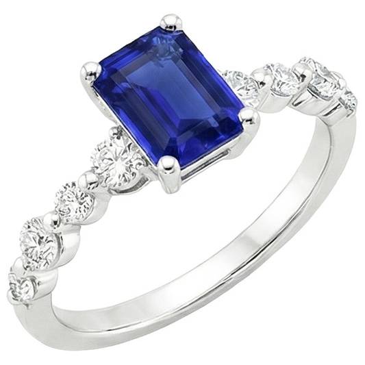 Anello Solitario Diamante con Accenti Zaffiro Blu Smeraldo 4.50 Carati