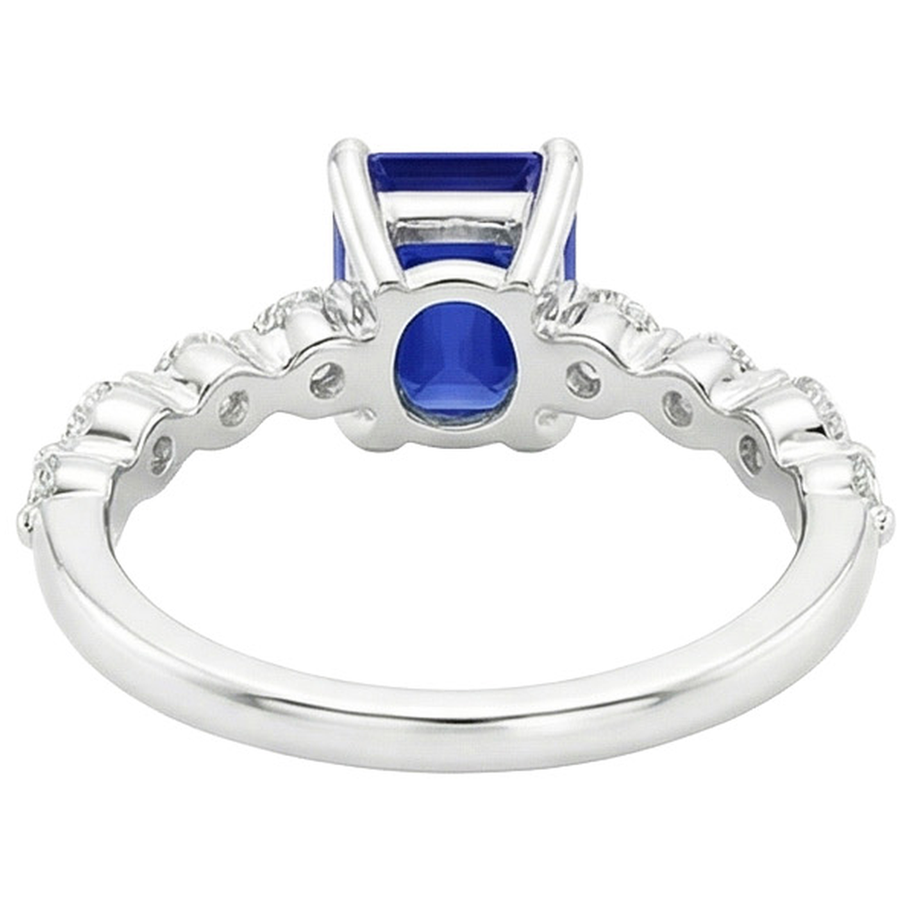 Anello Solitario Diamante con Accenti Zaffiro Blu Smeraldo 4.50 Carati