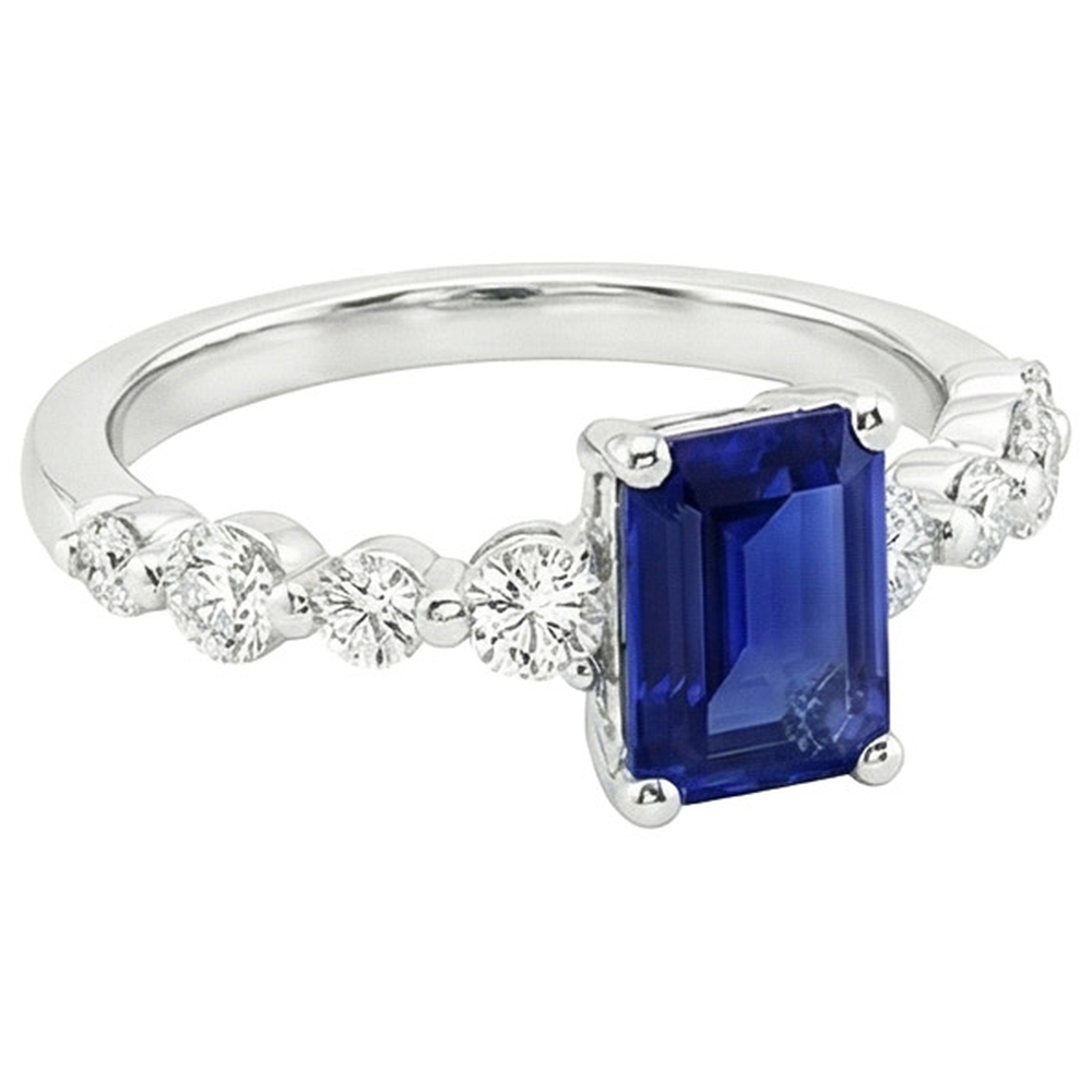 Anello Solitario Diamante con Accenti Zaffiro Blu Smeraldo 4.50 Carati