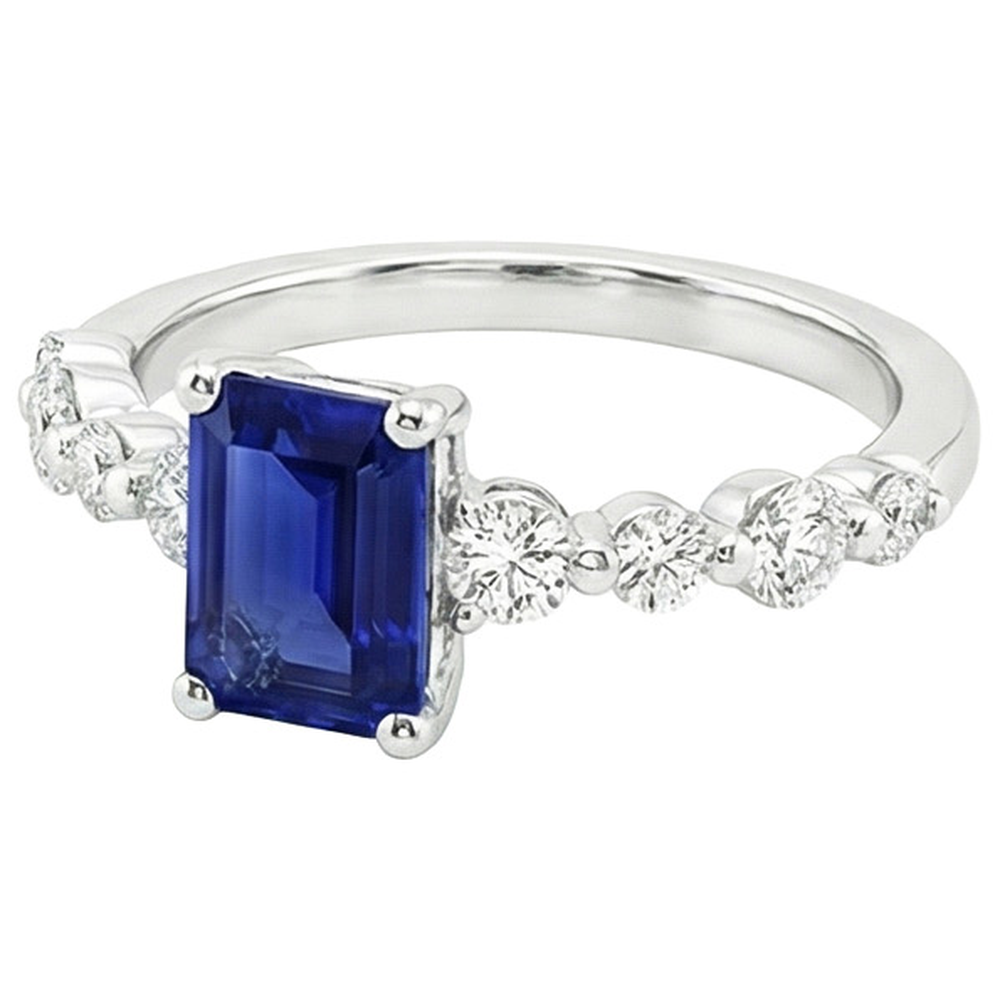 Anello Solitario Diamante con Accenti Zaffiro Blu Smeraldo 4.50 Carati