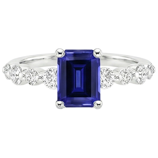 Anello Solitario Diamante con Accenti Zaffiro Blu Smeraldo 4.50 Carati