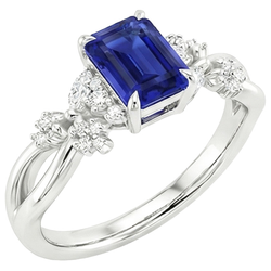 Anello Solitario Diamante con Accenti Zaffiro Blu Smeraldo 4 Carati