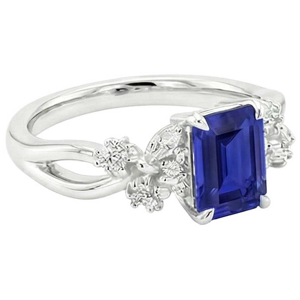 Anello Solitario Diamante con Accenti Zaffiro Blu Smeraldo 4 Carati