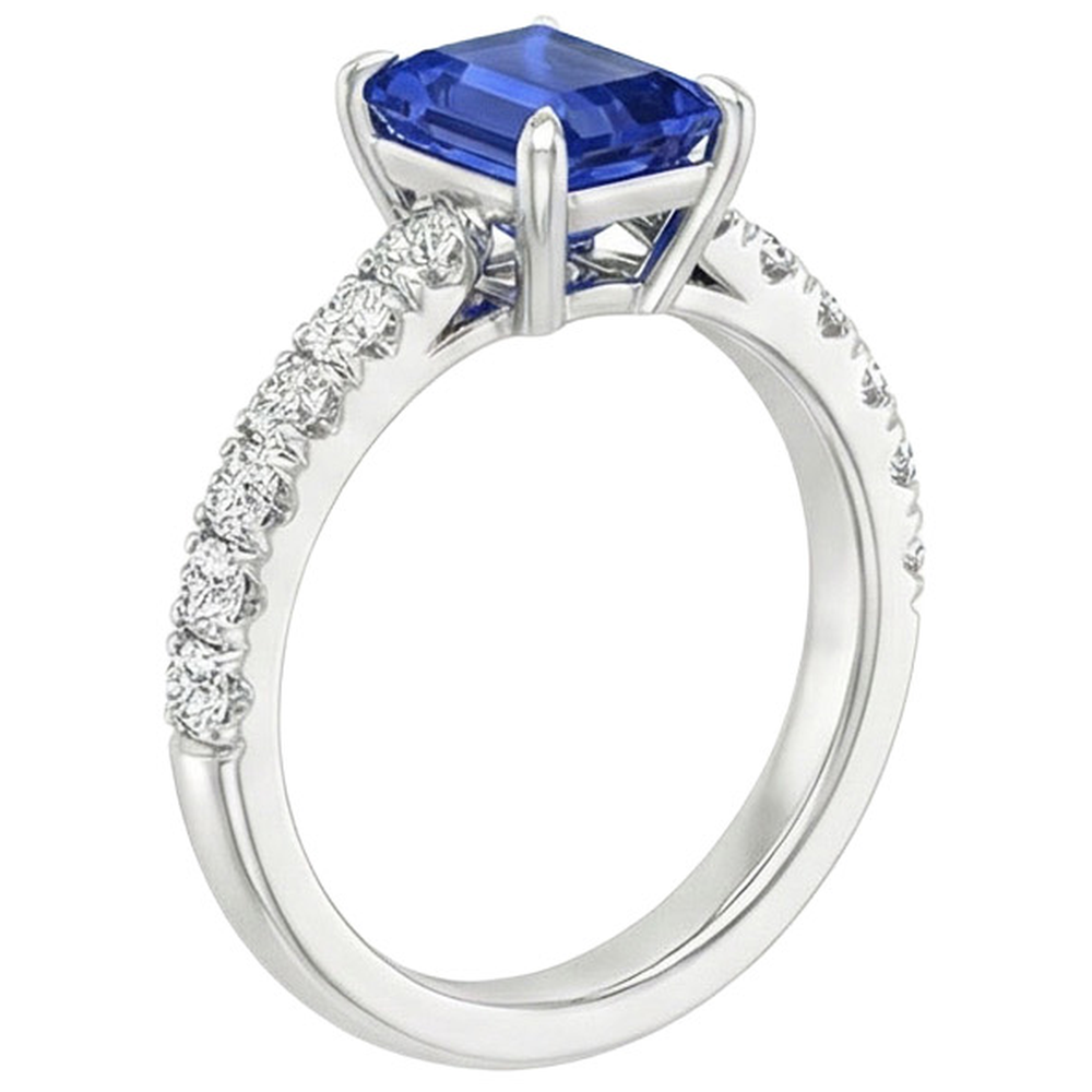 Anello Solitario Donna Con Accenti Zaffiro Blu & Diamante 4.50 Carati