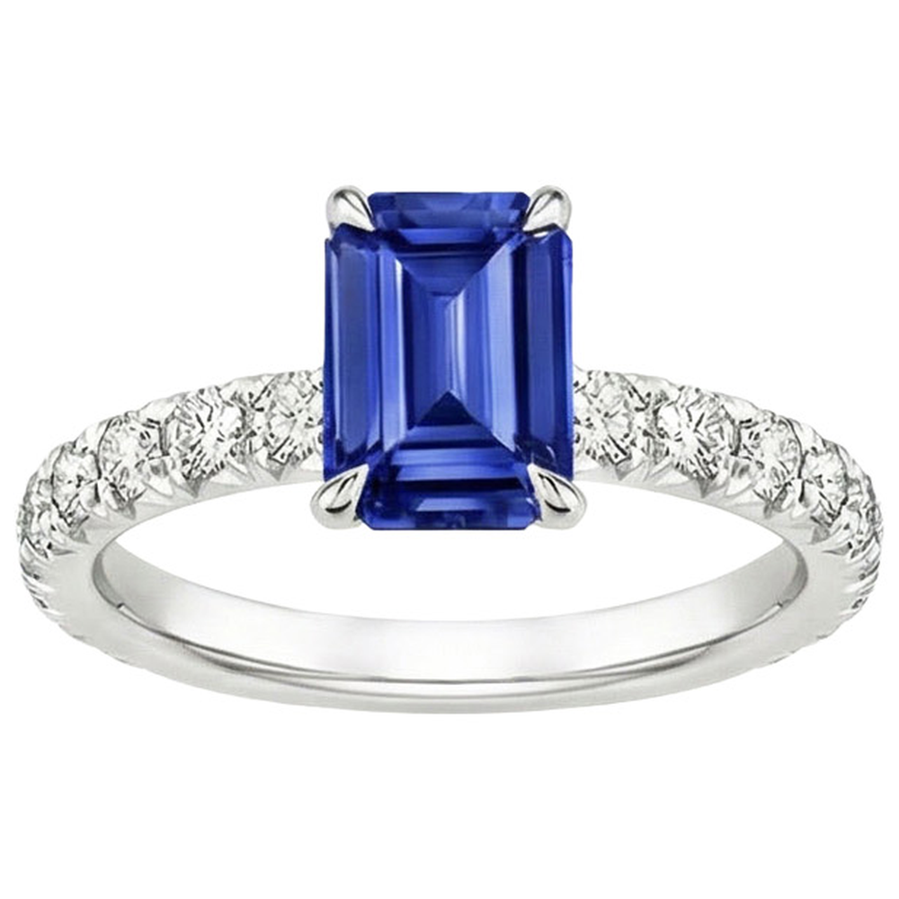 Anello Solitario Donna Con Accenti Zaffiro Blu & Diamante 4.50 Carati