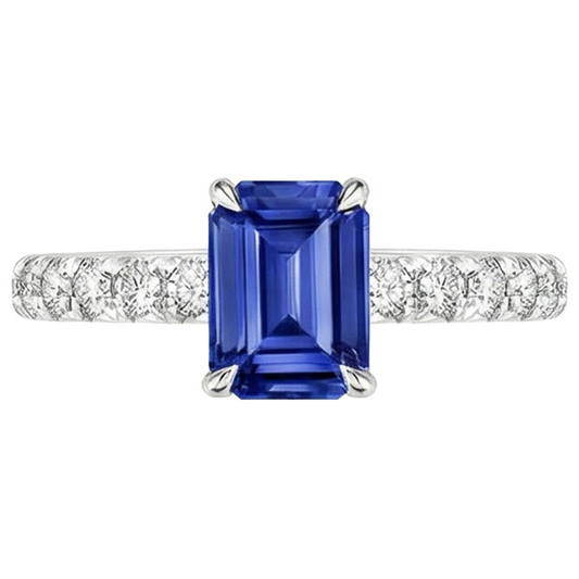 Anello Solitario Donna Con Accenti Zaffiro Blu & Diamante 4.50 Carati