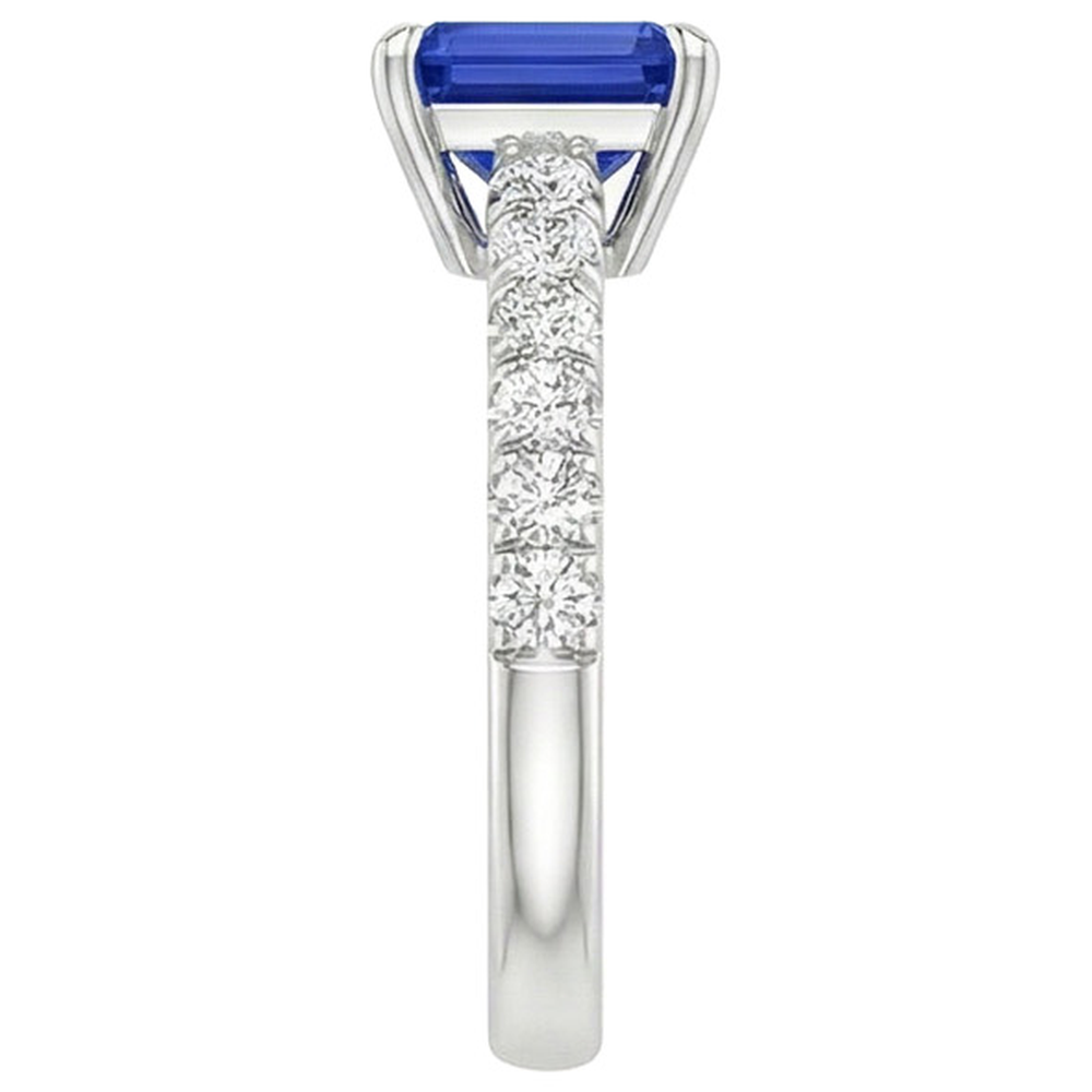 Anello Solitario Donna Con Accenti Zaffiro Blu & Diamante 4.50 Carati