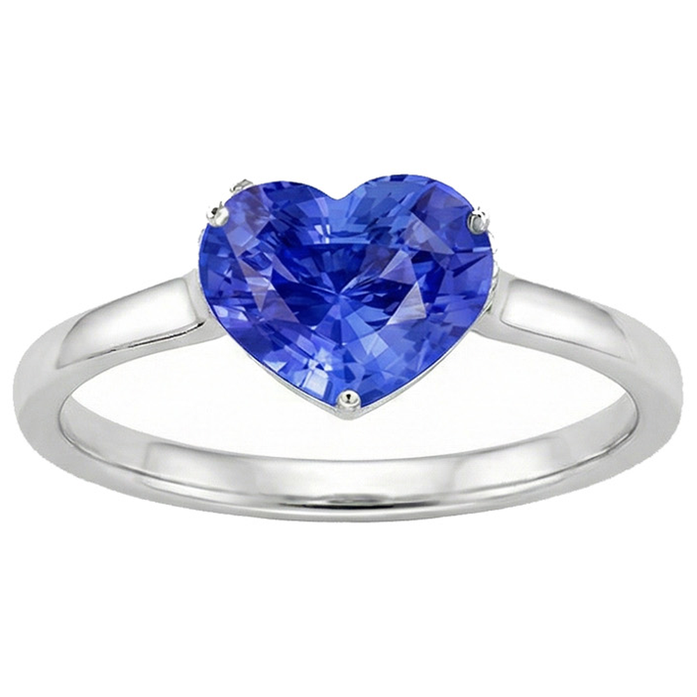 Anello Solitario Donna Cuore Zaffiro Azzurro 14K Oro 2 Carati
