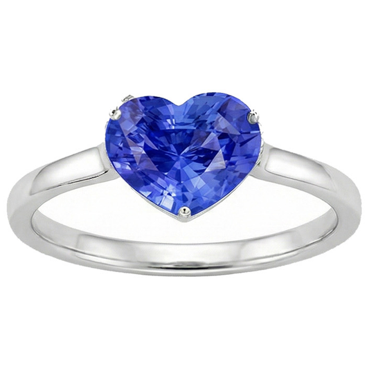 Anello Solitario Donna Cuore Zaffiro Azzurro 14K Oro 2 Carati