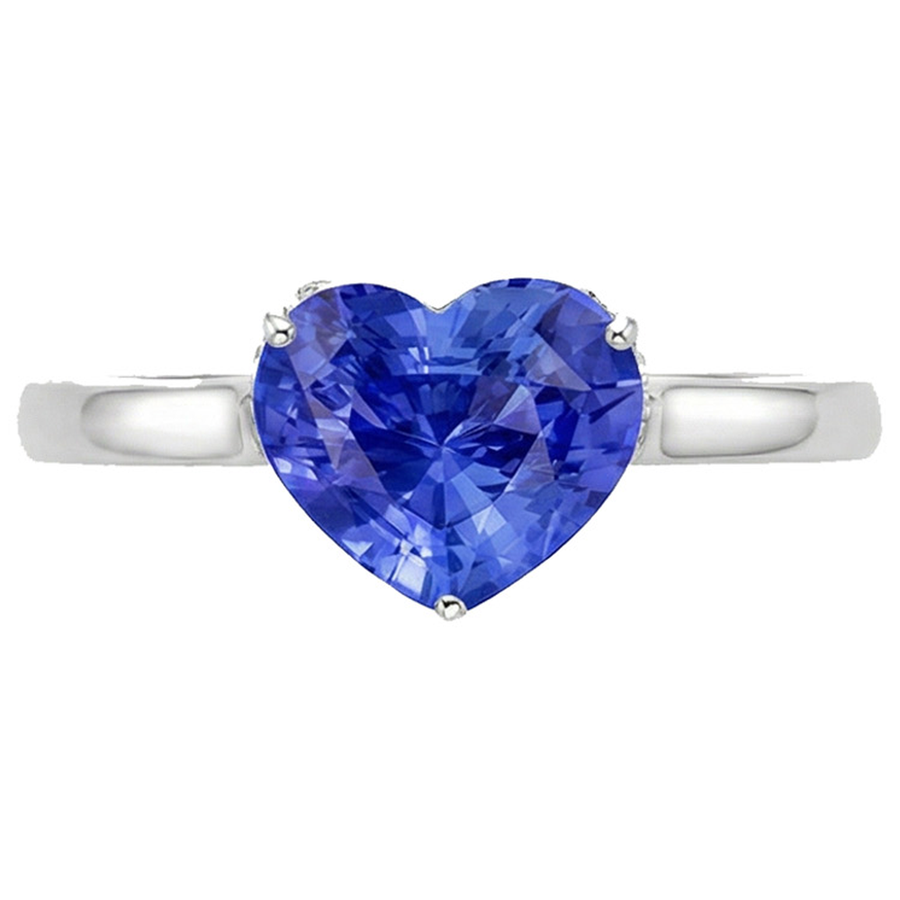 Anello Solitario Donna Cuore Zaffiro Azzurro 14K Oro 2 Carati