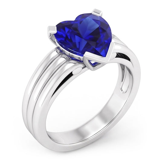 Anello Solitario Donna Taglio Cuore Zaffiro Ceylon Triplo Gambo 3 Carati