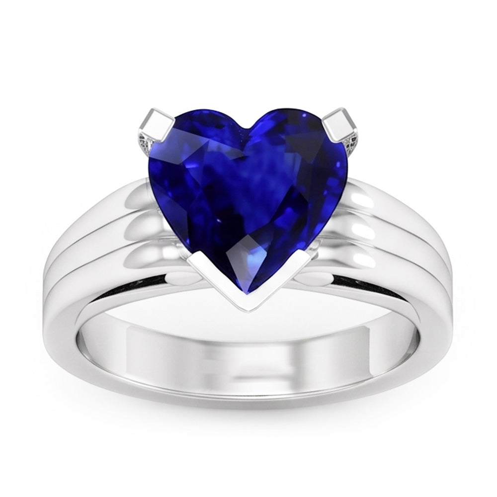 Anello Solitario Donna Taglio Cuore Zaffiro Ceylon Triplo Gambo 3 Carati