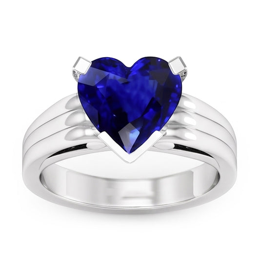 Anello Solitario Donna Taglio Cuore Zaffiro Ceylon Triplo Gambo 3 Carati