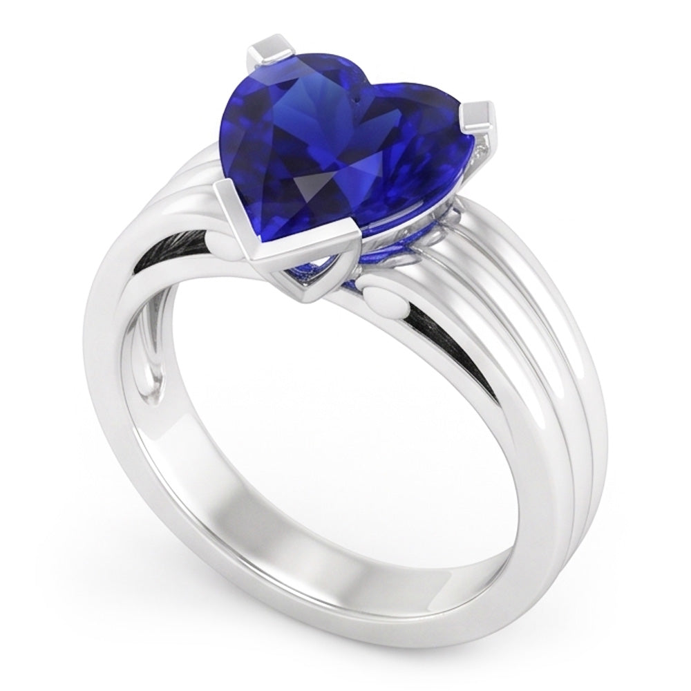 Anello Solitario Donna Taglio Cuore Zaffiro Ceylon Triplo Gambo 3 Carati