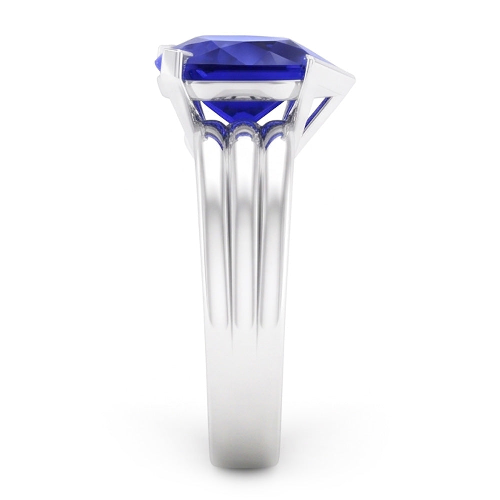 Anello Solitario Donna Taglio Cuore Zaffiro Ceylon Triplo Gambo 3 Carati