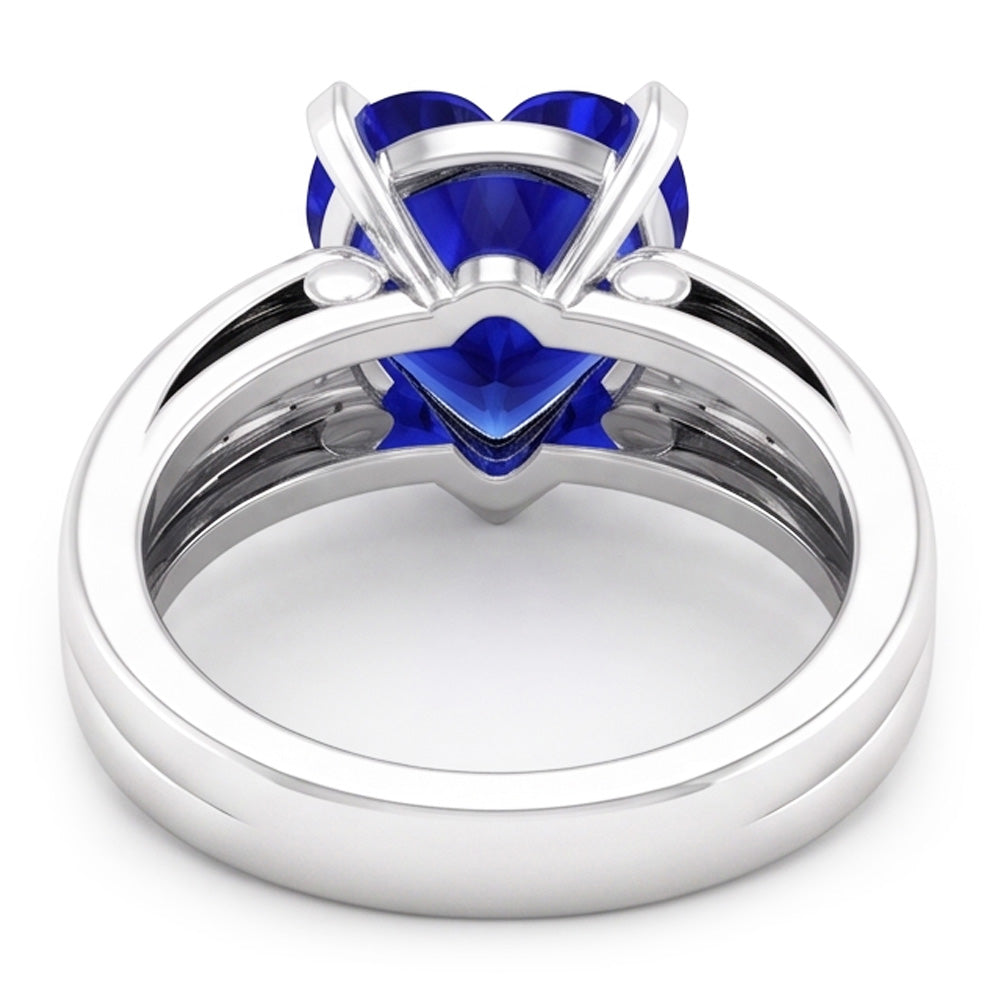 Anello Solitario Donna Taglio Cuore Zaffiro Ceylon Triplo Gambo 3 Carati