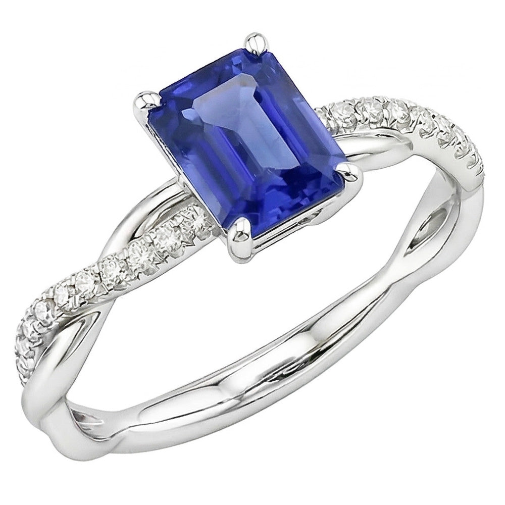Anello Solitario Emerald Sapphire Con Accenti Gambo Ritorto 2,50 Carati