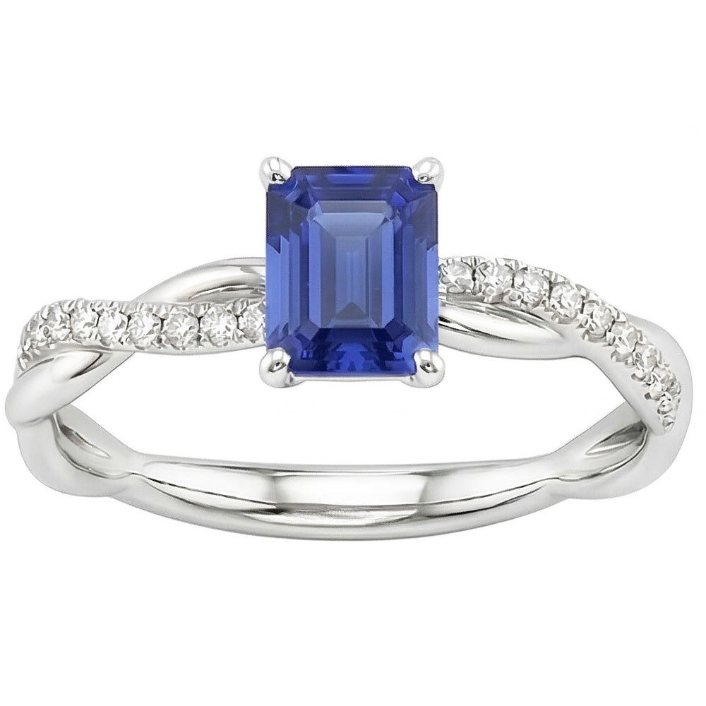 Anello Solitario Emerald Sapphire Con Accenti Gambo Ritorto 2,50 Carati