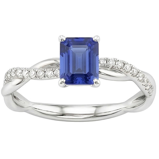 Anello Solitario Emerald Sapphire Con Accenti Gambo Ritorto 2,50 Carati