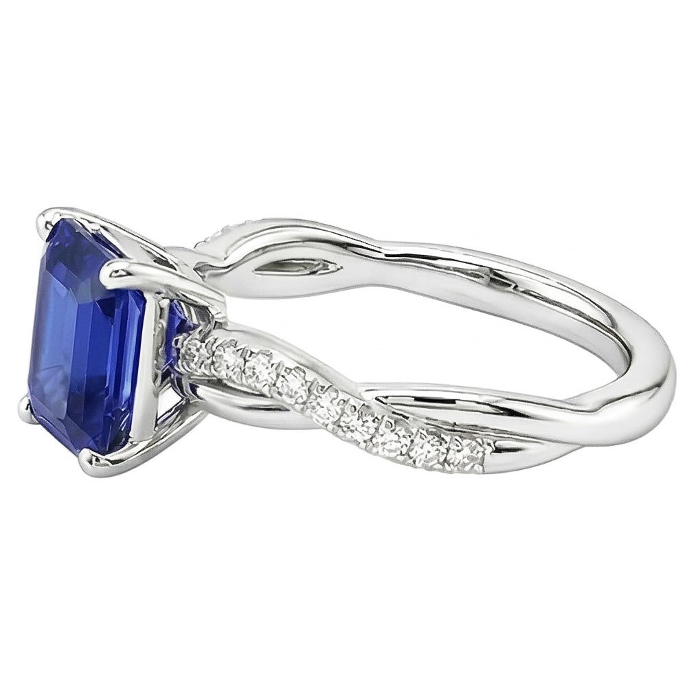 Anello Solitario Emerald Sapphire Con Accenti Gambo Ritorto 2,50 Carati
