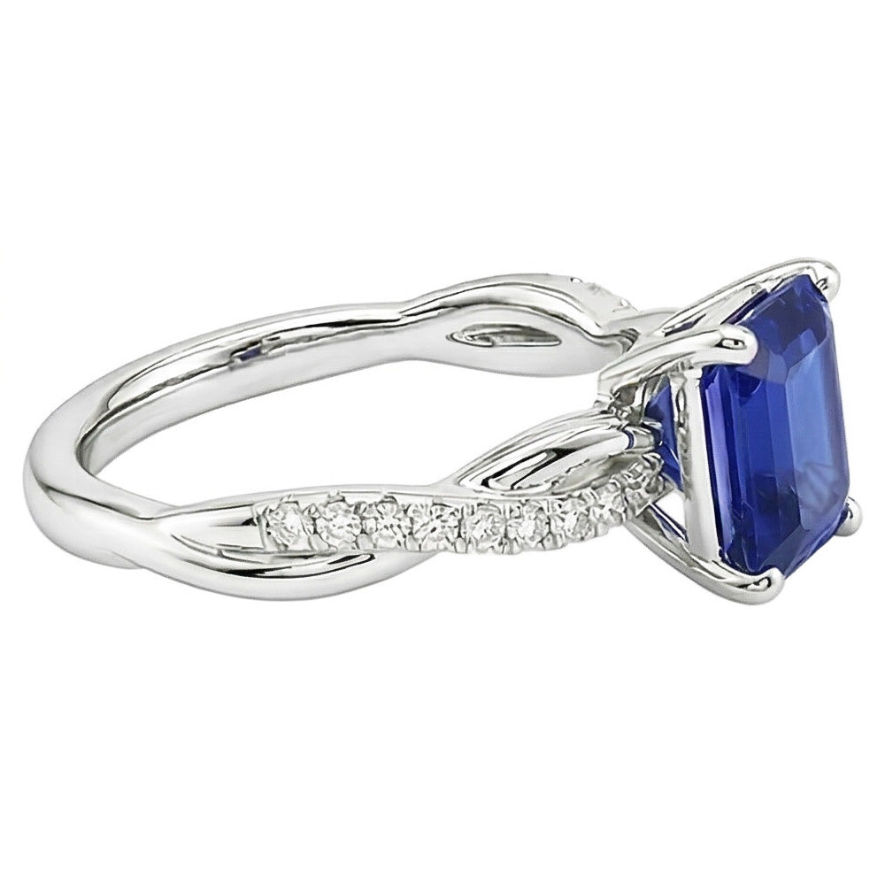 Anello Solitario Emerald Sapphire Con Accenti Gambo Ritorto 2,50 Carati