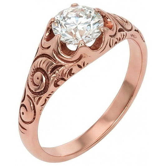 Anello Solitario Gypsy In Oro Rosa Stile Vintage Con Vero Diamante Naturale Autentico ( non creato in laboratorio ) A Taglio Antico 1 Carato