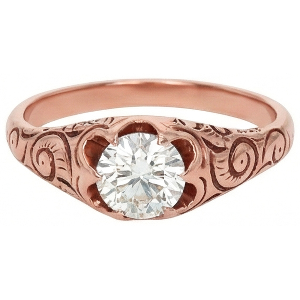 Anello Solitario Gypsy In Oro Rosa Stile Vintage Con Vero Diamante Naturale Autentico ( non creato in laboratorio ) A Taglio Antico 1 Carato