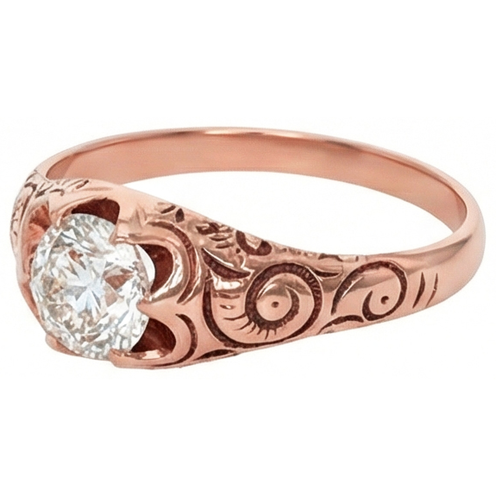 Anello Solitario Gypsy In Oro Rosa Stile Vintage Con Vero Diamante Naturale Autentico ( non creato in laboratorio ) A Taglio Antico 1 Carato