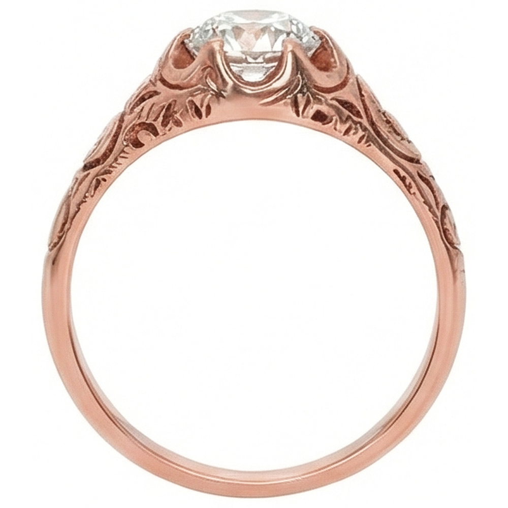 Anello Solitario Gypsy In Oro Rosa Stile Vintage Con Vero Diamante Naturale Autentico ( non creato in laboratorio ) A Taglio Antico 1 Carato