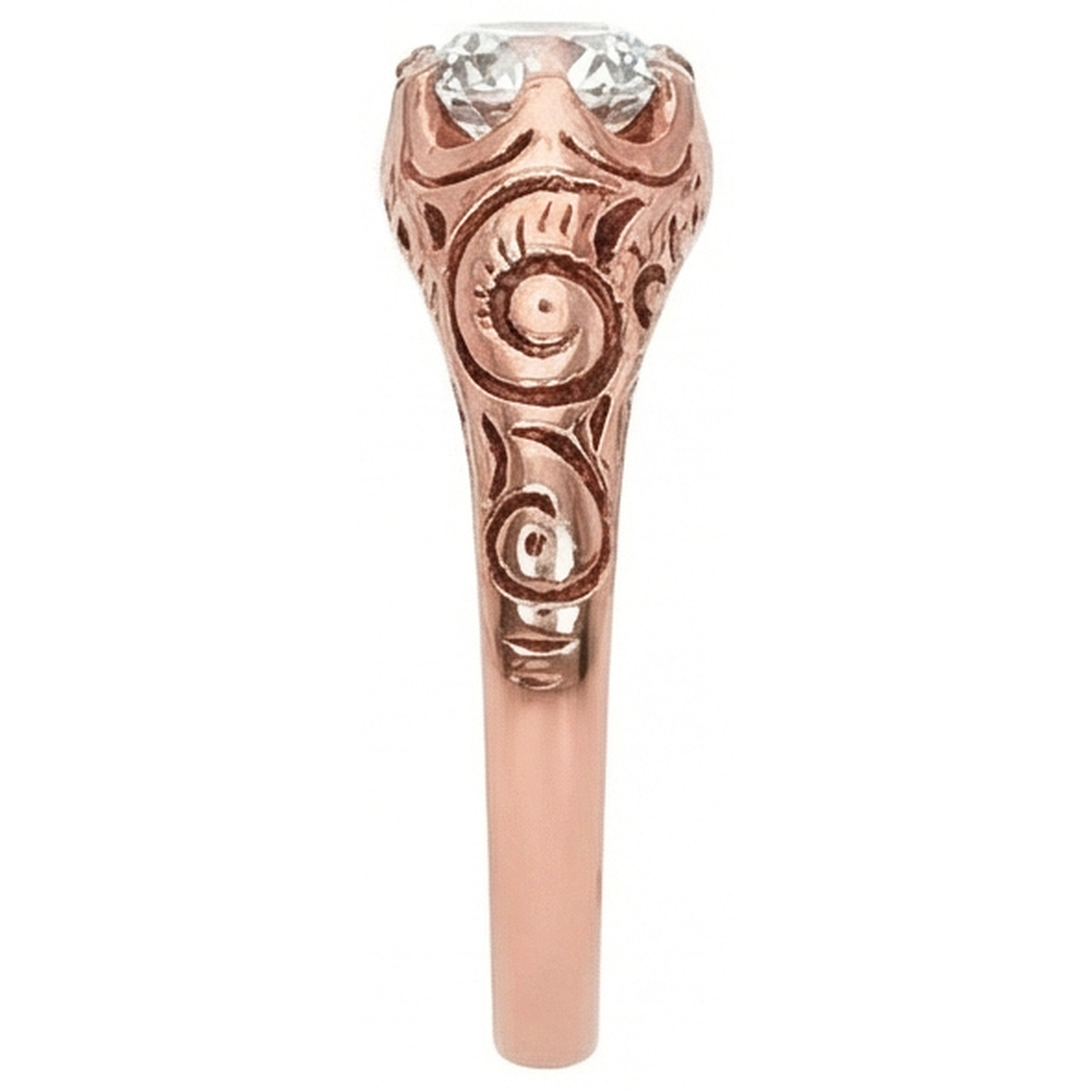 Anello Solitario Gypsy In Oro Rosa Stile Vintage Con Vero Diamante Naturale Autentico ( non creato in laboratorio ) A Taglio Antico 1 Carato