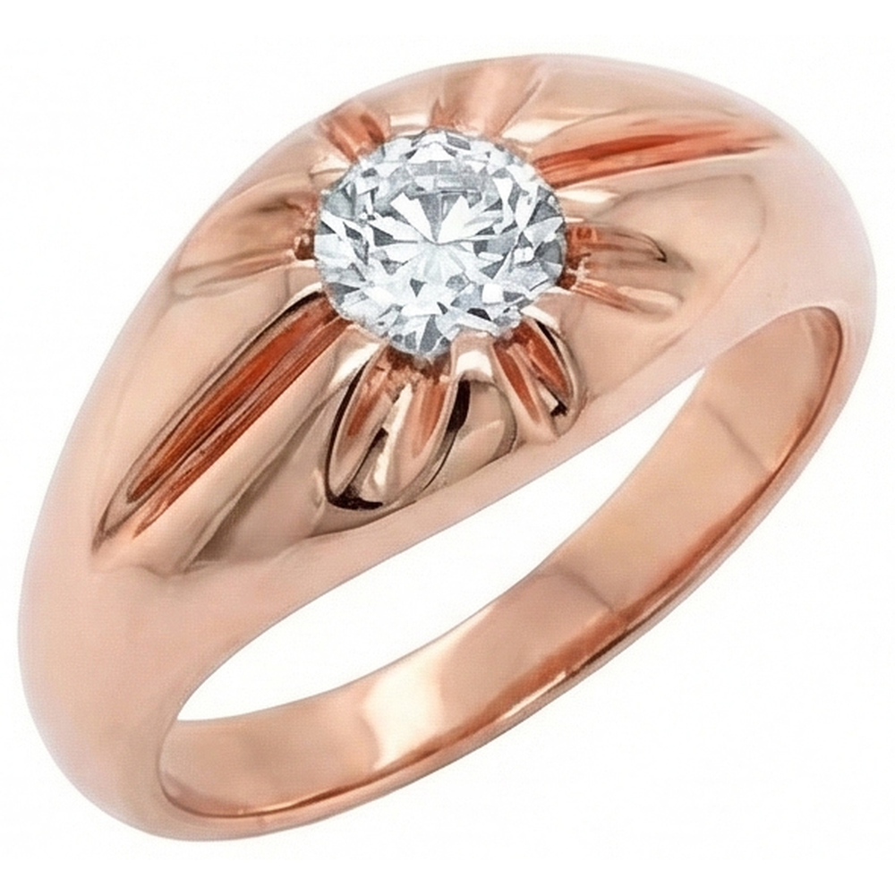 Anello Solitario Gypsy Naturale Diamante Naturale Autentico ( non creato in laboratorio ) Rotondo Vecchio Taglio Miniera Oro Rosa 1 Carato