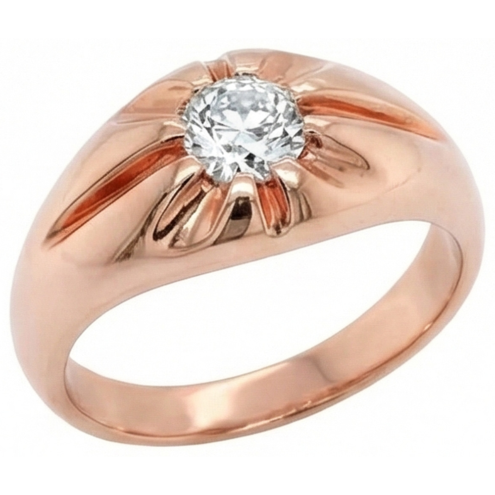 Anello Solitario Gypsy Naturale Diamante Naturale Autentico ( non creato in laboratorio ) Rotondo Vecchio Taglio Miniera Oro Rosa 1 Carato