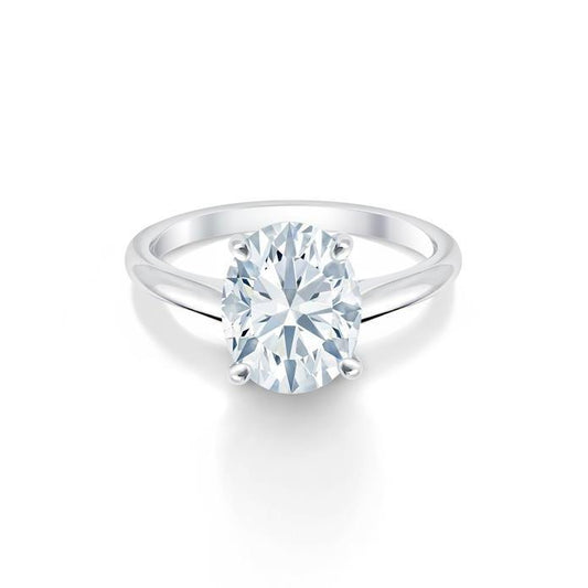 Anello Solitario In Oro Bianco 14K Con Genuino Diamante Taglio Ovale Grande 2.50 Carati
