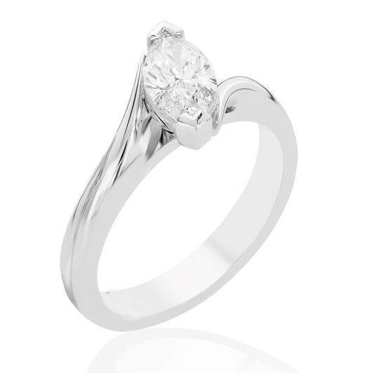 Anello Solitario In Oro Bianco 14K Con Vero Diamante Marquise Da 1.75 Ct Con Gambo Intrecciato