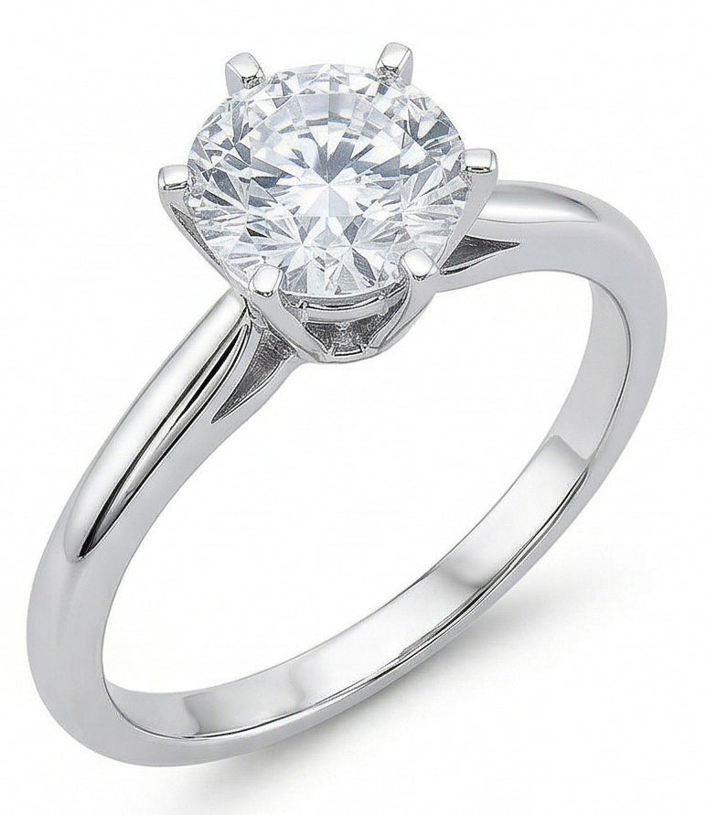 Anello Solitario In Oro Bianco 14K Con Vero Diamante Tondo Da 1.40 Ct