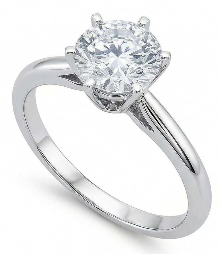 Anello Solitario In Oro Bianco 14K Con Vero Diamante Tondo Da 1.40 Ct