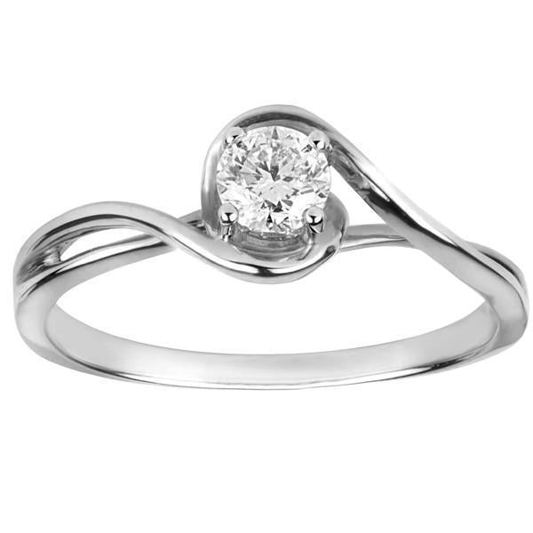 Anello Solitario In Oro Bianco Con Naturale Diamante A Taglio Rotondo Da 1.5 Ct Con Gambo Intrecciato