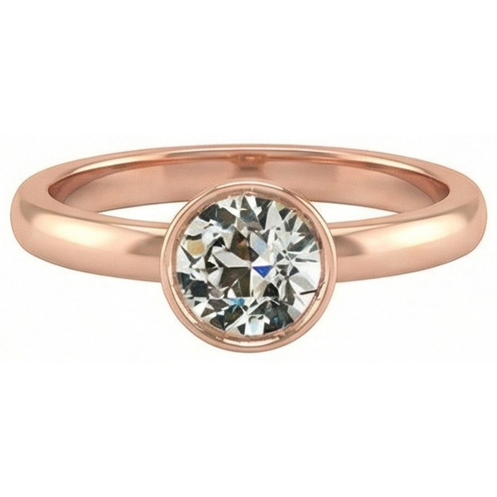 Anello Solitario In Oro Rosa Con Castone Rotondo Con Naturale Diamanti Naturali Autentici ( non creati in laboratorio ) A Taglio Antico Incastonato 1,50 Carati