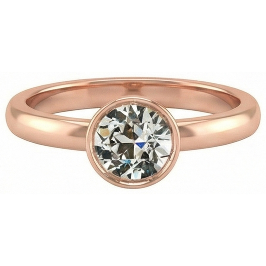 Anello Solitario In Oro Rosa Con Castone Rotondo Con Naturale Diamanti Naturali Autentici ( non creati in laboratorio ) A Taglio Antico Incastonato 1,50 Carati