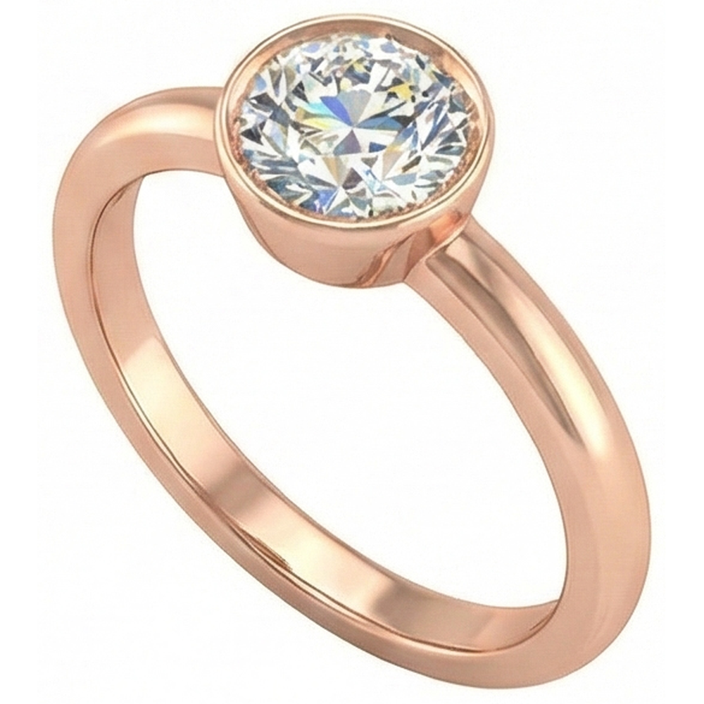 Anello Solitario In Oro Rosa Con Castone Rotondo Con Naturale Diamanti Naturali Autentici ( non creati in laboratorio ) A Taglio Antico Incastonato 1,50 Carati