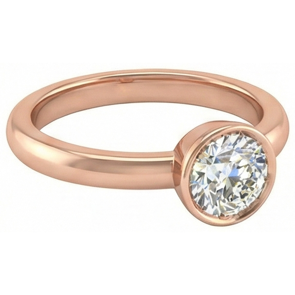Anello Solitario In Oro Rosa Con Castone Rotondo Con Naturale Diamanti Naturali Autentici ( non creati in laboratorio ) A Taglio Antico Incastonato 1,50 Carati