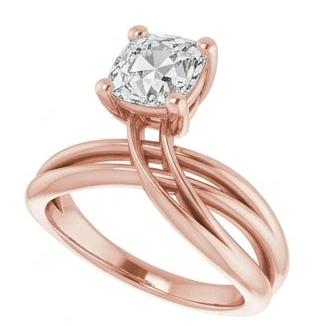 Anello Solitario In Oro Rosa Cuscino Taglio Antico Genuino Diamante Naturale Autentico ( non creato in laboratorio ) Con Gambo Diviso 5 Carati