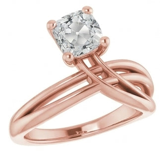 Anello Solitario In Oro Rosa Cuscino Taglio Antico Genuino Diamante Naturale Autentico ( non creato in laboratorio ) Con Gambo Diviso 5 Carati